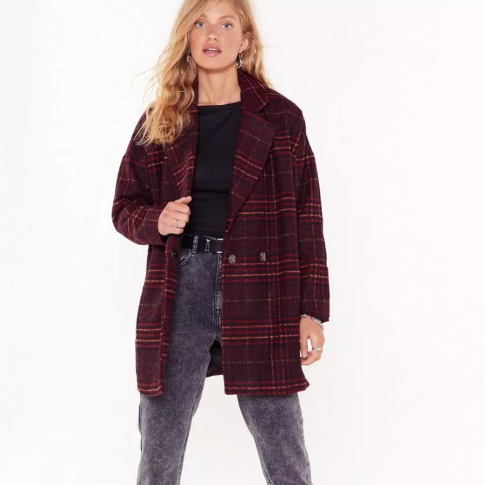 NastyGal - Plaid Oversized Button Down Longline Coat